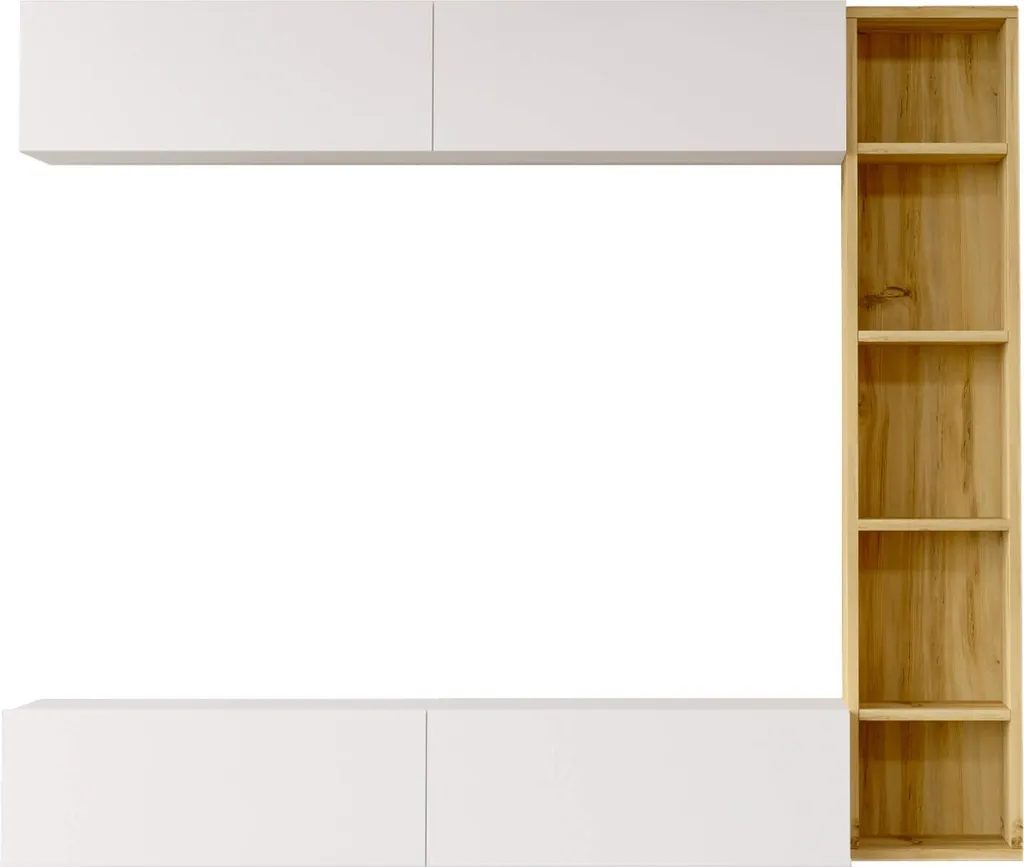 Meuble TV mural 143,5x169x26 cm en bois Blanc et Chêne - Rebecca Mobili