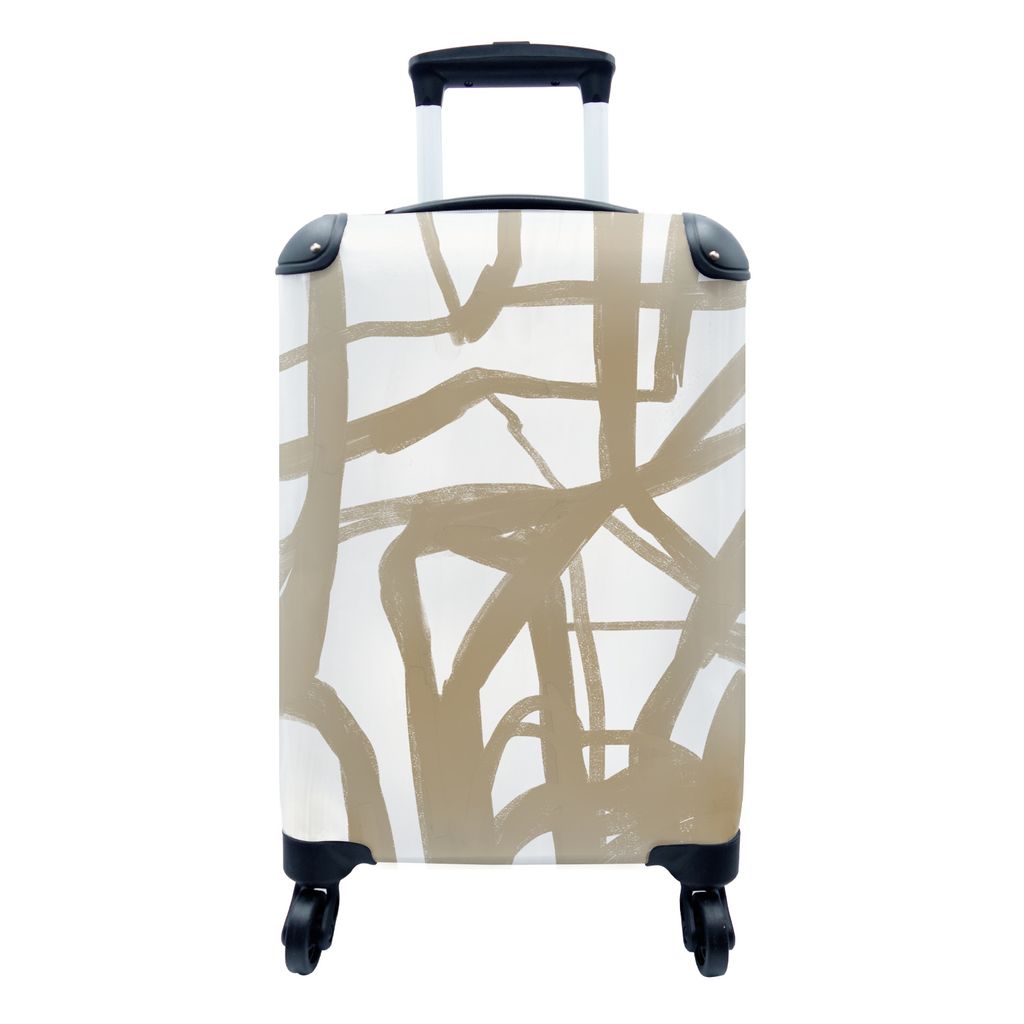 MuchoWow Koffer Handgepäck Trolley Rollkoffer Kleine Reisekoffer mit 4 Rollen - Weiß - Braun - Kunst - Cabin Size < 55x40x23 cm & 55x40x20 cm -...