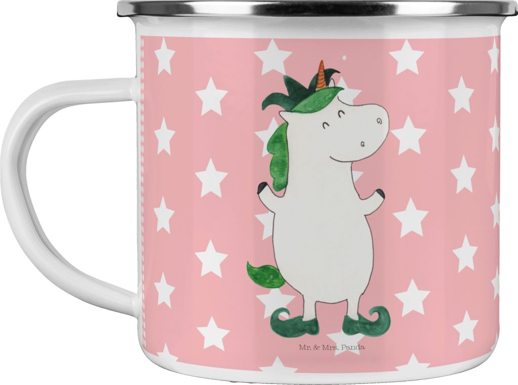 Mr. & Mrs. Panda Teetasse Einhorn Joker - Rot Pastell - Geschenk, Kasper, Hofnarr, Mittelalter, Campingbecher, Tasse Emaille, Teebecher, Pott, Einh...