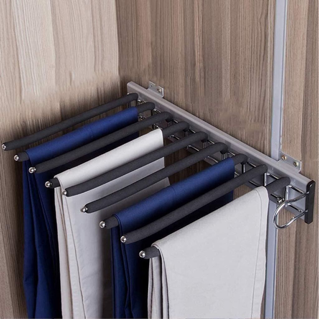 Edelstahl Hosenbügel Hosenauszug Kleiderstange Ausziehbar rutschfeste Hosen Kleiderbügel 9 Balken für Kleiderschrank Hosenbügel Platzsparend (R...
