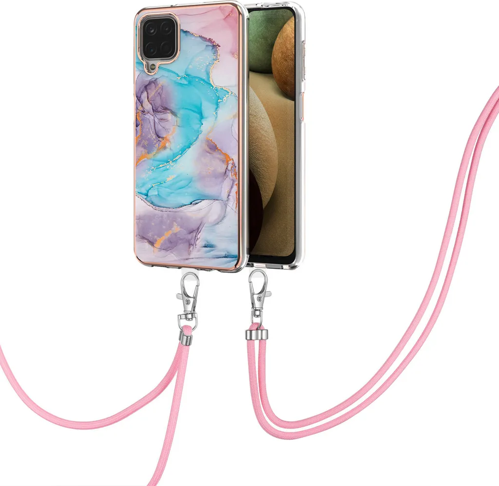 Custodia Samsung Galaxy A12 con Cinturino Blu e Fantasia in TPU Morbido