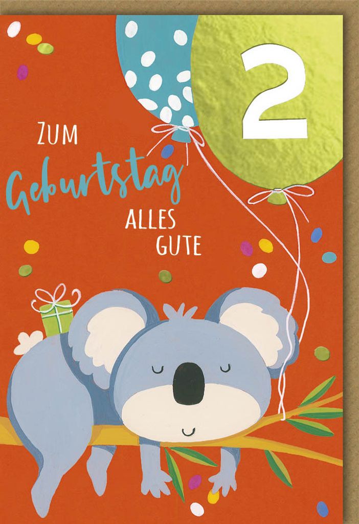 2. Geburtstag - Glückwunschkarte im Format 11,5 x 17 cm mit Umschlag