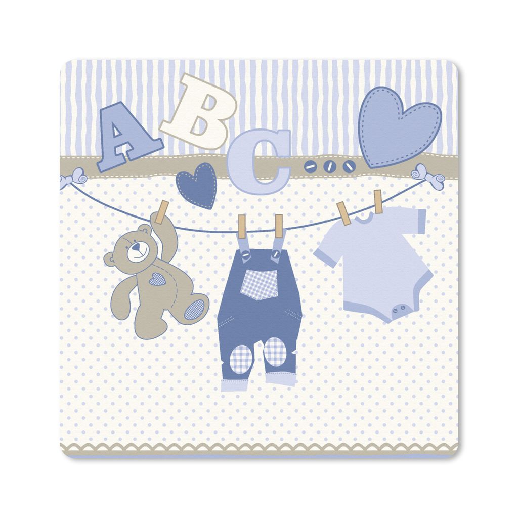 MuchoWow Mauspad Mousepad Babykleidung - Wäscheleine - Teddybär - Schnittmuster 30x30 cm - Mousepads - Maus Mat - Pad - Mausunterlage - Gaming
