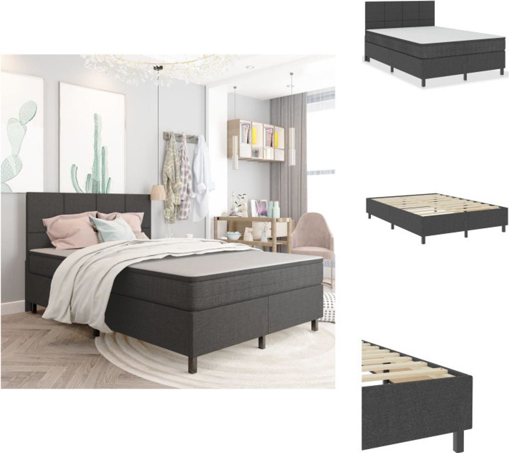 vidaXL Boxspringbett Dunkelgrau Stoff 160x200 cm - Betten & Bettgestelle