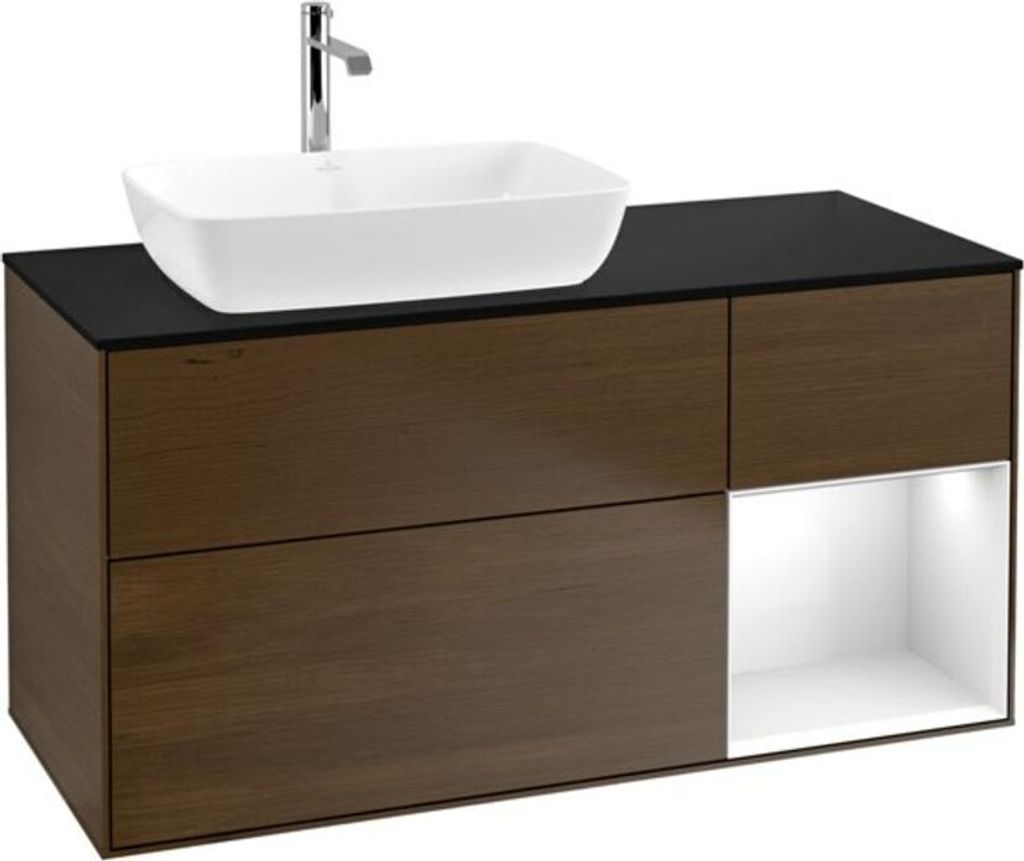 V&B Waschtischunterschrank Wandbeleuchtung Finion 120cm, Pl b m, Reg glo wh. Lac, wal ven