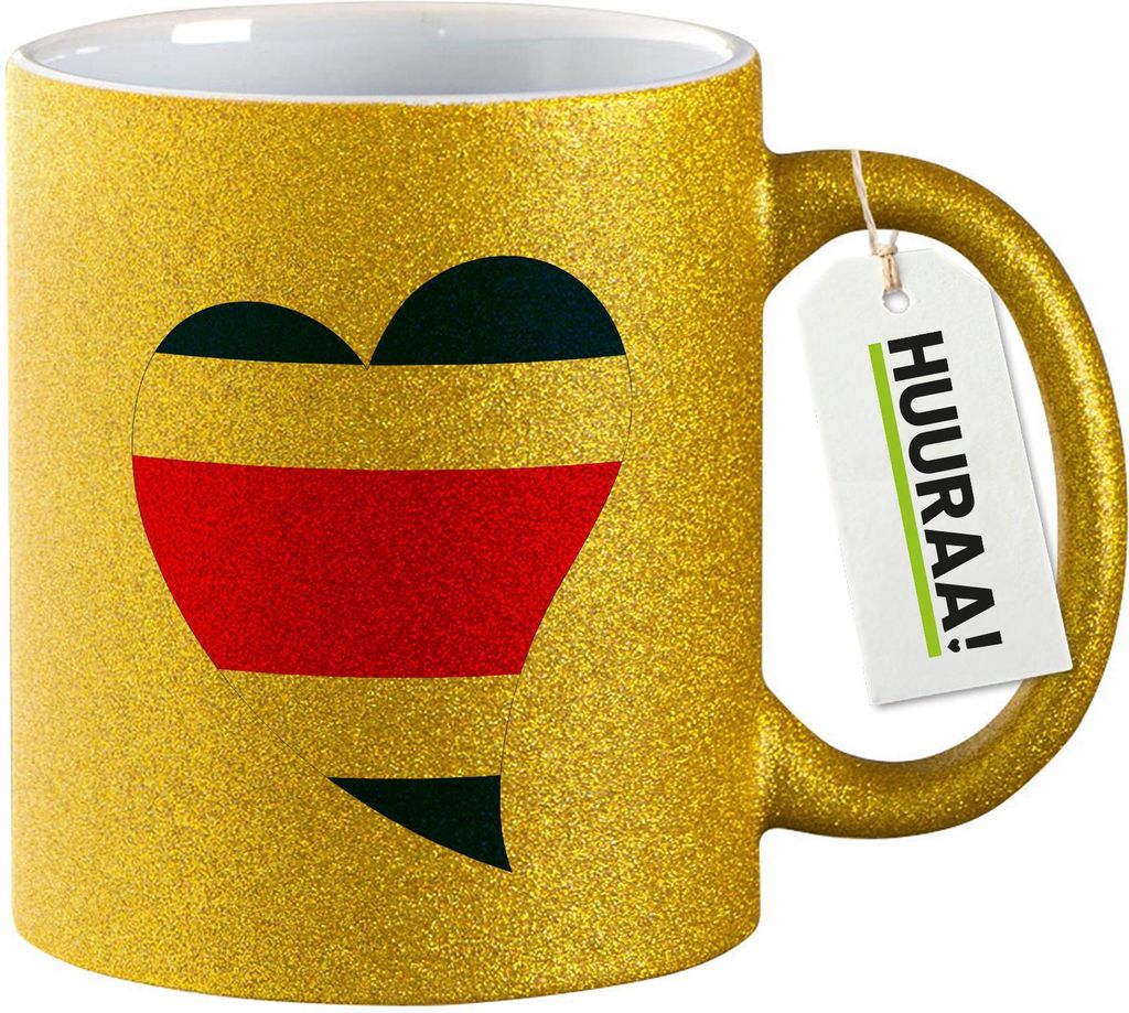 Huuraa Glitzertasse Costa Rica Flagge Herz 330ml Gold Keramik Kaffeebecher Geschenkidee