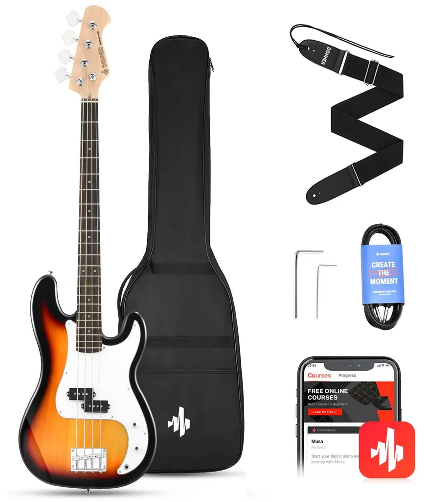 Guitare basse électrique Donner 4 cordes style P avec pack accessoires