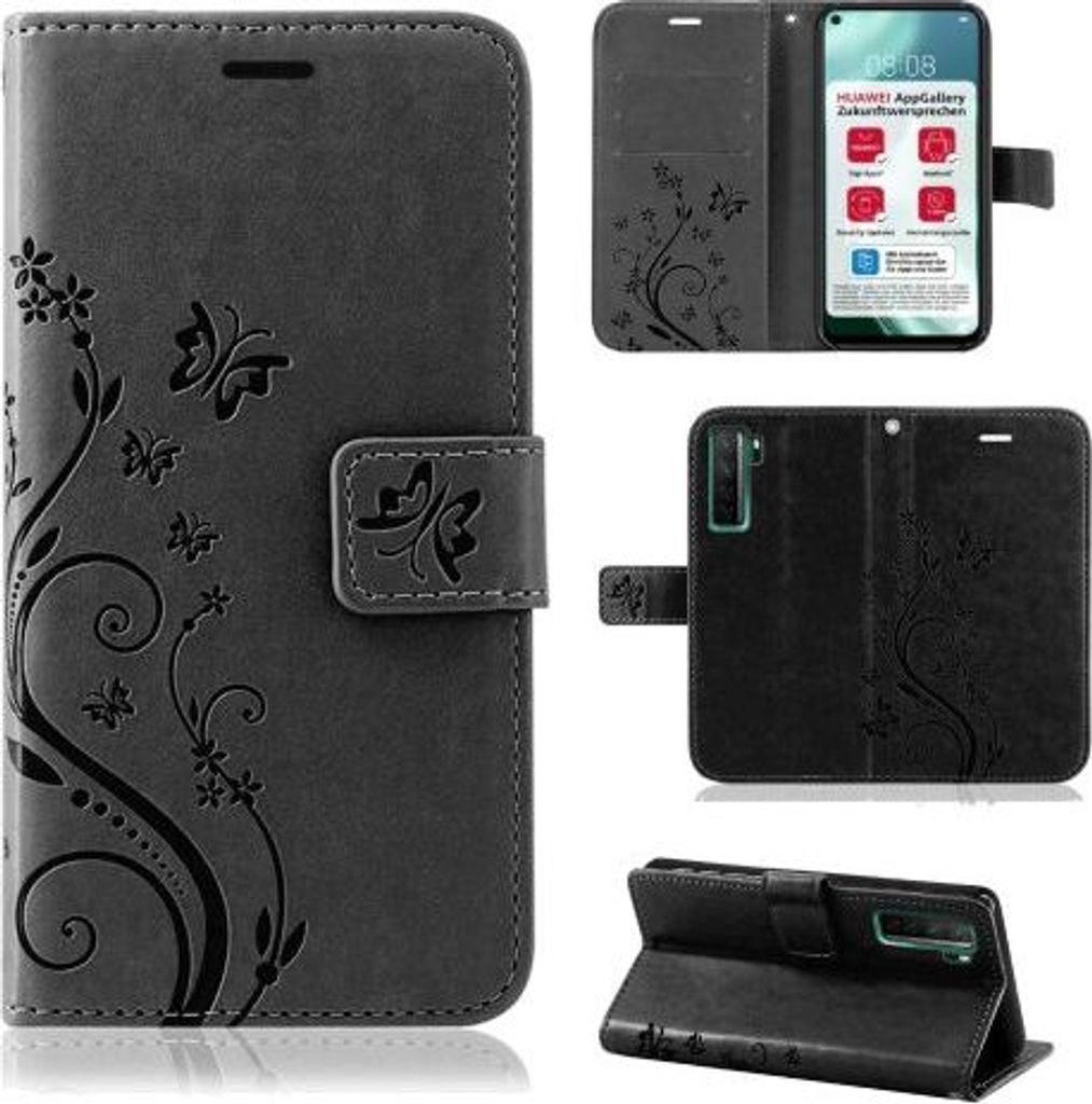 Handytasche für Huawei P40 Lite 5G Blumen Flip Cover Buchhülle mit Magnetverschluss, Rosegold