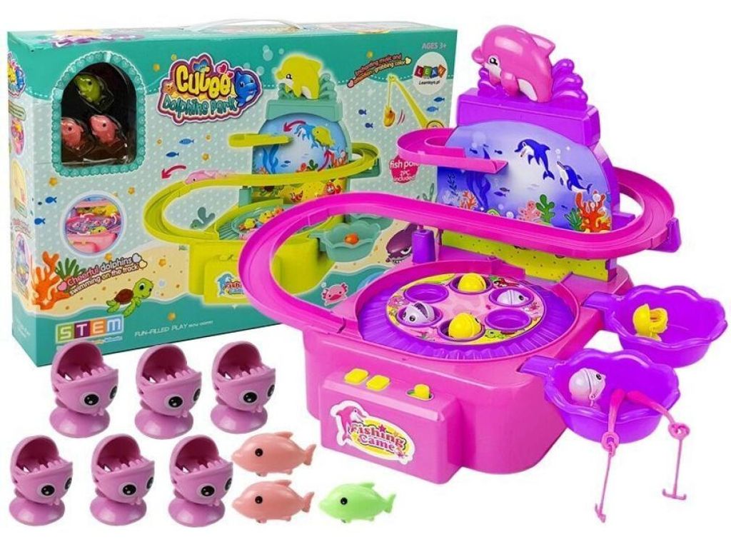 Angelspiel für Kinder mit Soundeffekten, drehender Fischerei, rosa