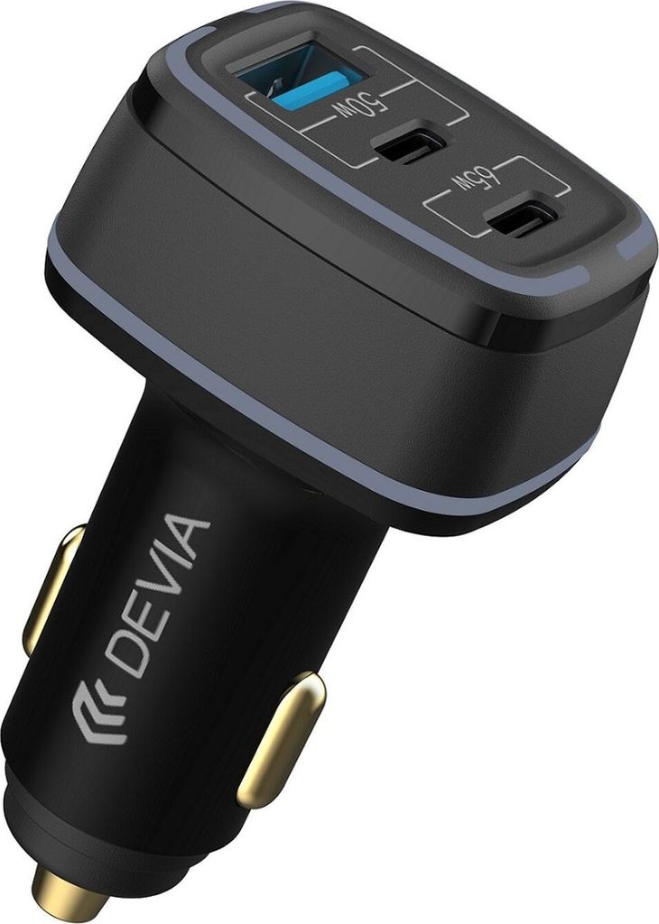 Devia Autoladegerät 115W Schnellladegerät 2x USB-C 1x USB schwarz