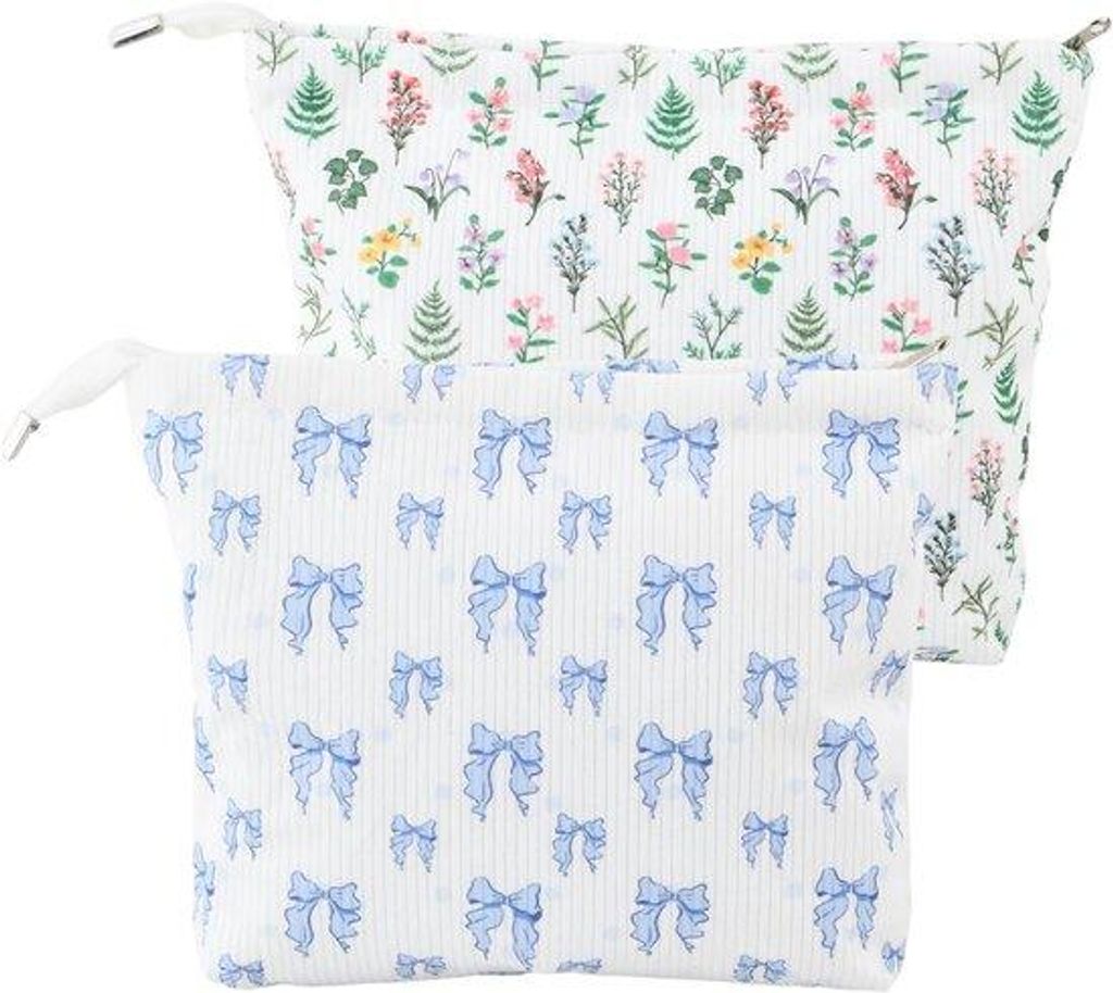 Elegante Reistas für Kosmetik - 2 Stücke für Frauen mit Blumen und Blauem Stich