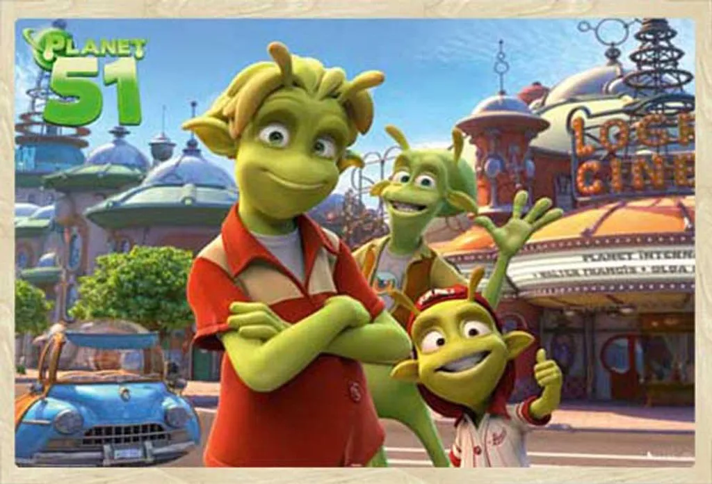 Planet 51 Poster Cinema con Cornice Shinsuke® Rovere MDF e Vetro Acrilico