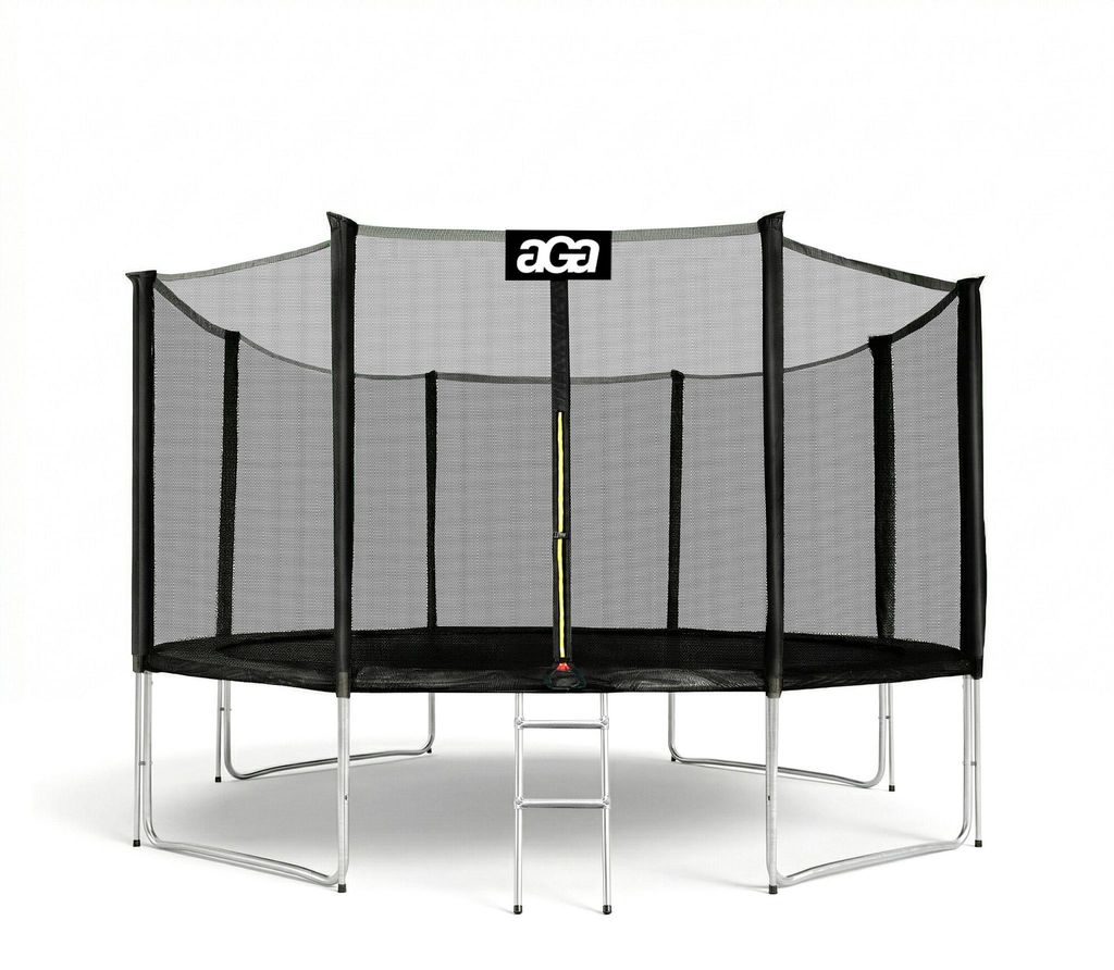 Aga SPORT PRO Trampolin 366 cm 12 ft Schwarz,Kindertrampolin,Gartentrampolin mit Sicherheitsnetz + Schutznetz + Leiter