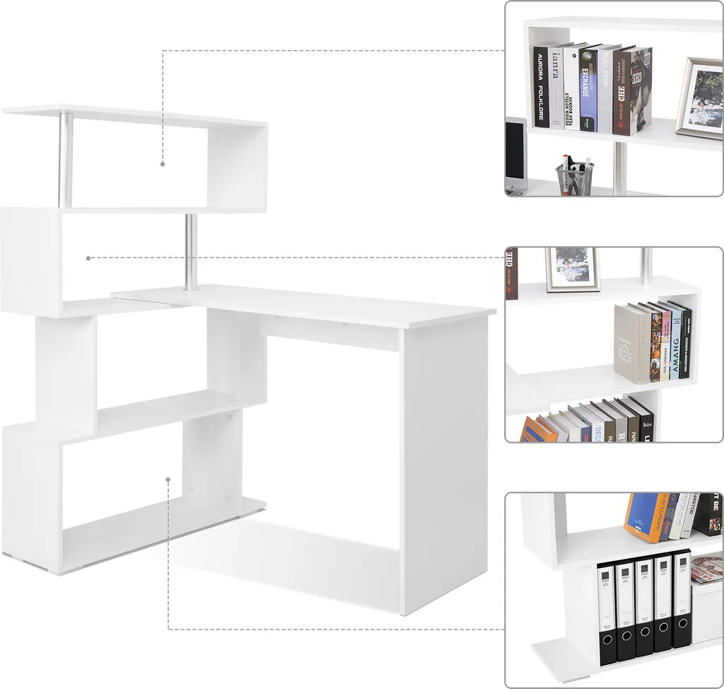 Bureau d'ordinateur pivotant blanc meuble d'angle modulable PRO