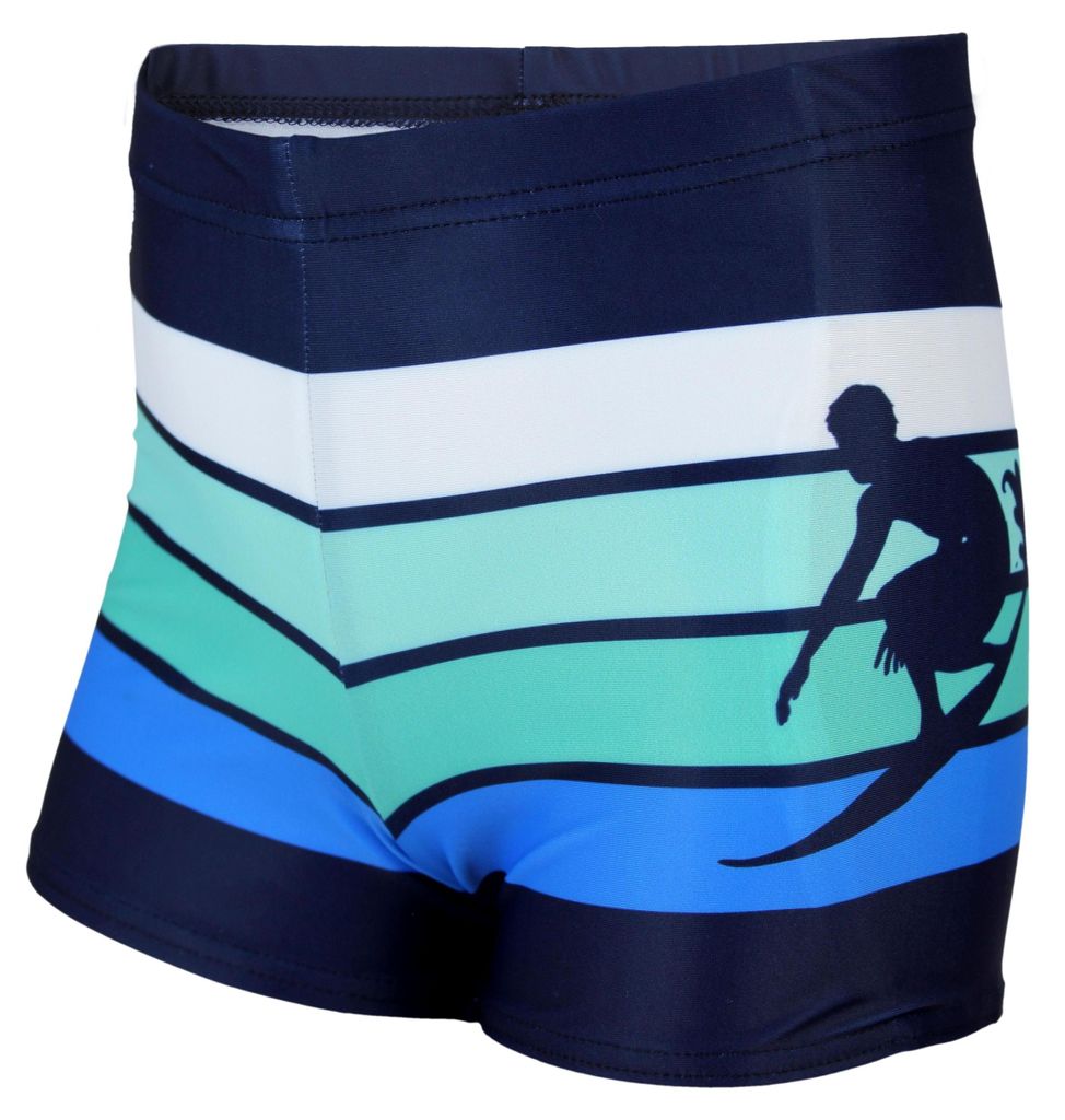Aquarti Jungen Badehose Gestreift mit Motiven, Farbe: Dunkelblau / Grün, Größe: 158