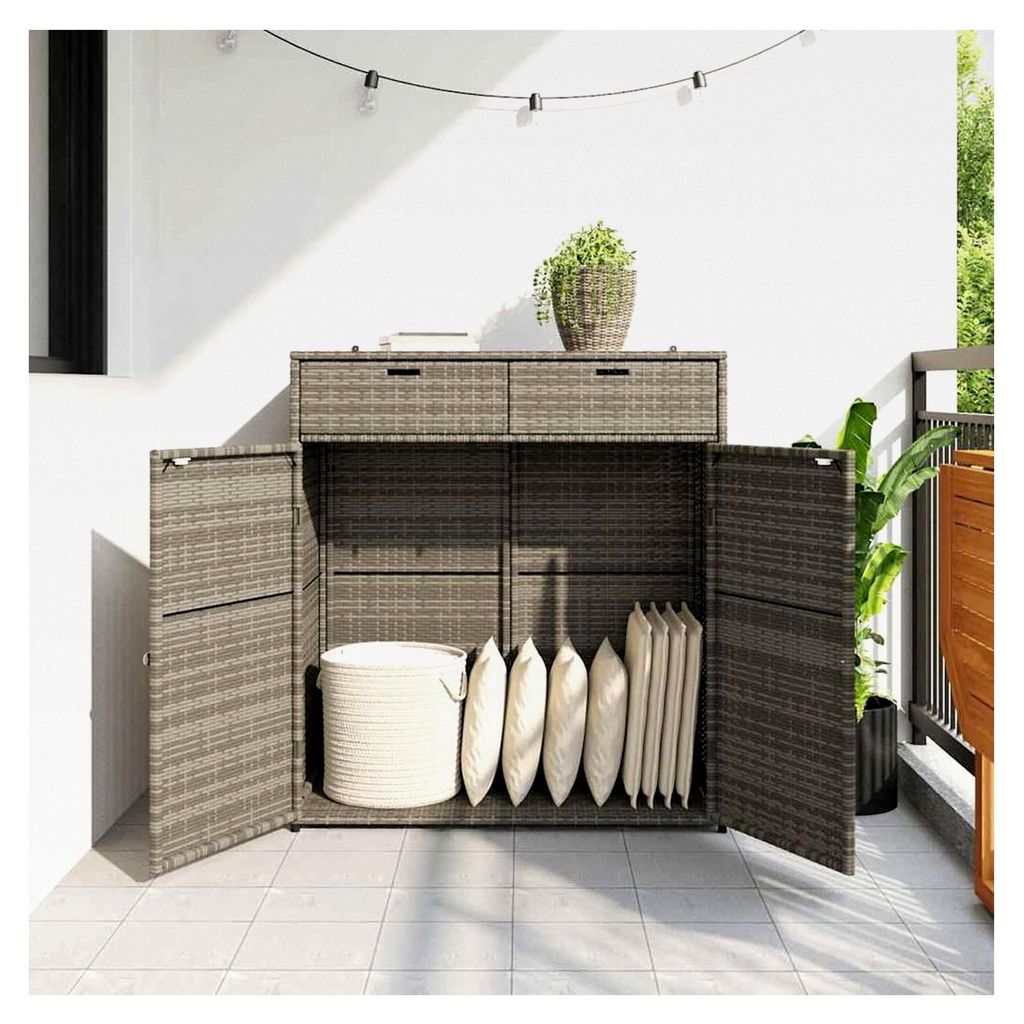 Outdoor-Schrank aus PE-Rattan in Grau 105x55x113cm für Gartenbedarf und Poolspielzeuge