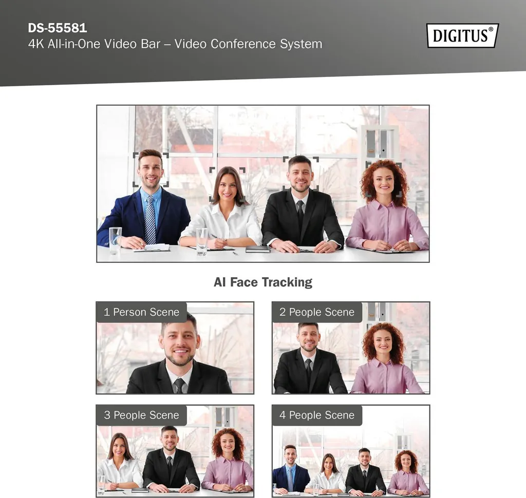 Système visioconférence 4K pour Huddle Rooms - Barre Vidéo DIGITUS USB
