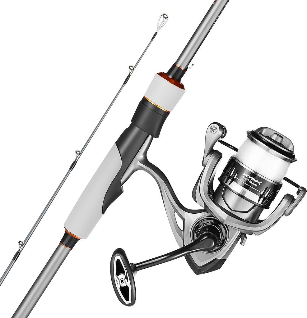 VEVOR Angelrute und Angelrolle im Set, Rute aus Fiberglas & Kohlefaser (IM6), Bassangelruten-Spinnrollen-Set mit 2 m zweiteilige Rute & 7+1 Kugella...