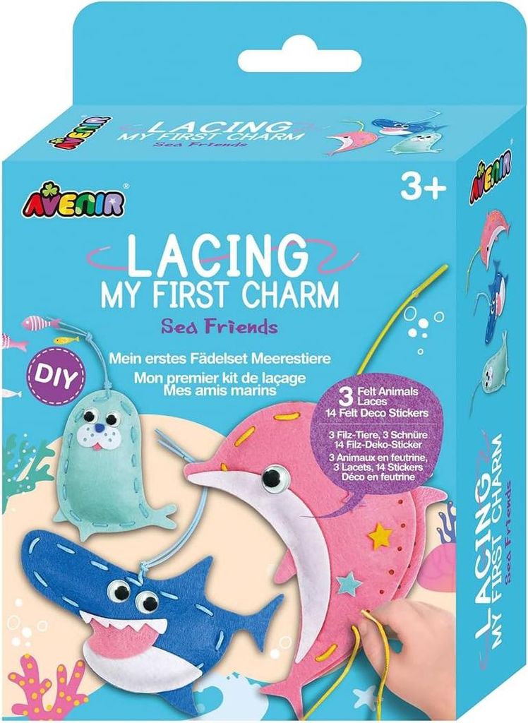 Avenir 6301799 Nähset Meerestiere, Bastelset für Kinder ab 3 Jahren, Kreativ-Kit, Anfänger, Nähen Lernen