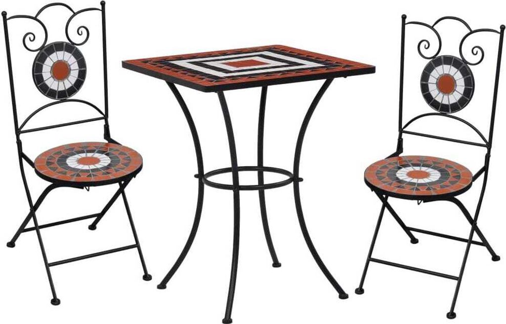 3-tlg. Bistro-Set Mosaik Keramik Terrakotta und Weiß