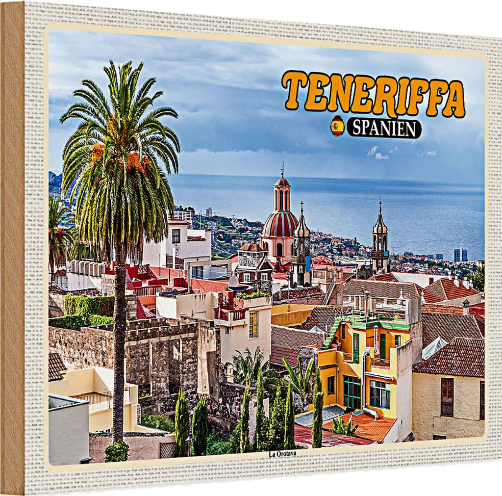 Holzschild Reise 30x20cm Teneriffa Spanien La Orotava Meer Urlaub