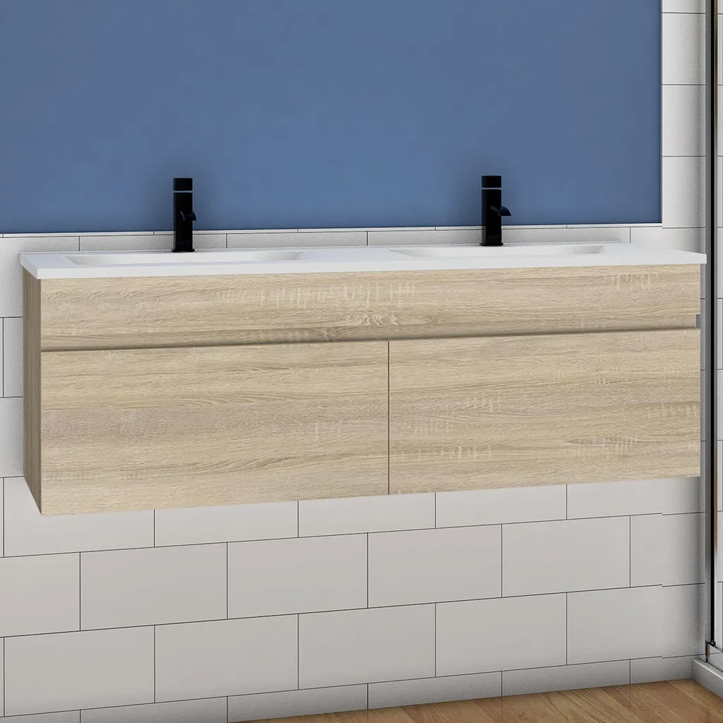 Meuble de Salle de Bain Double Vasque 120x45cm avec Portes à Soft-Close