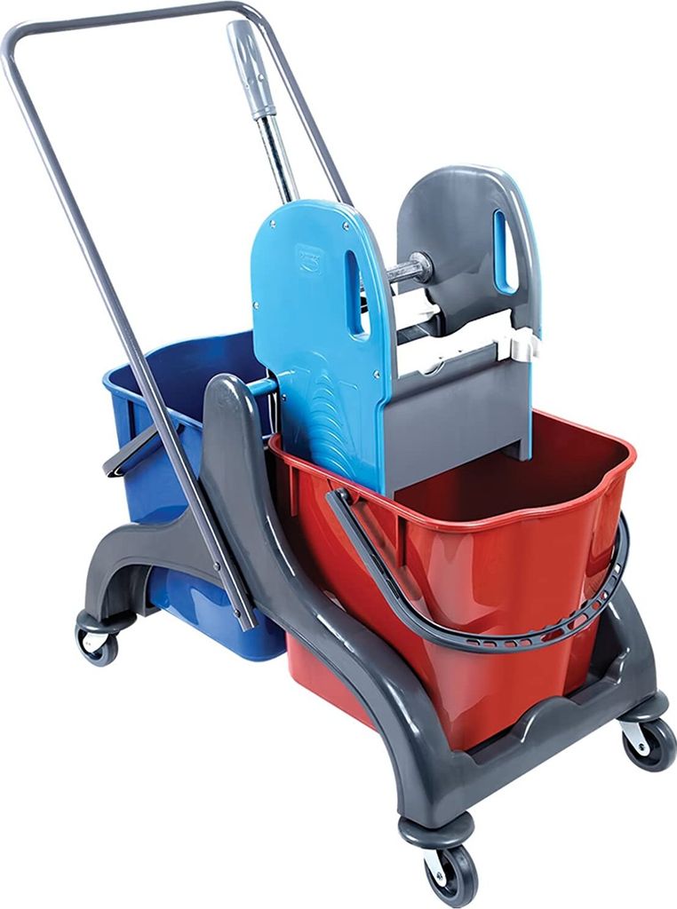 CleanSV Aura2 Reinigungswagen Kunststoff, Putzwagen PE Gestell, Profi Moppresse