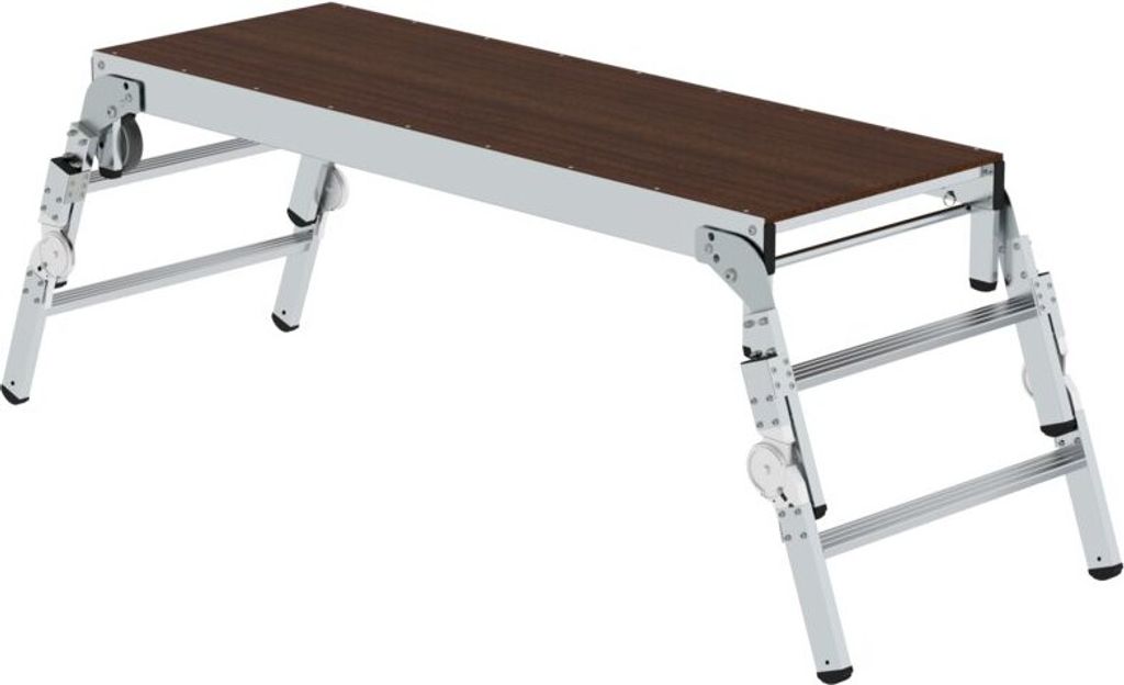 Maschinenpodest höhenverstellbar | Traglast 300kg | Aluminium/Siebdruckplatte | Rutschfeste Kunststoffschuhe