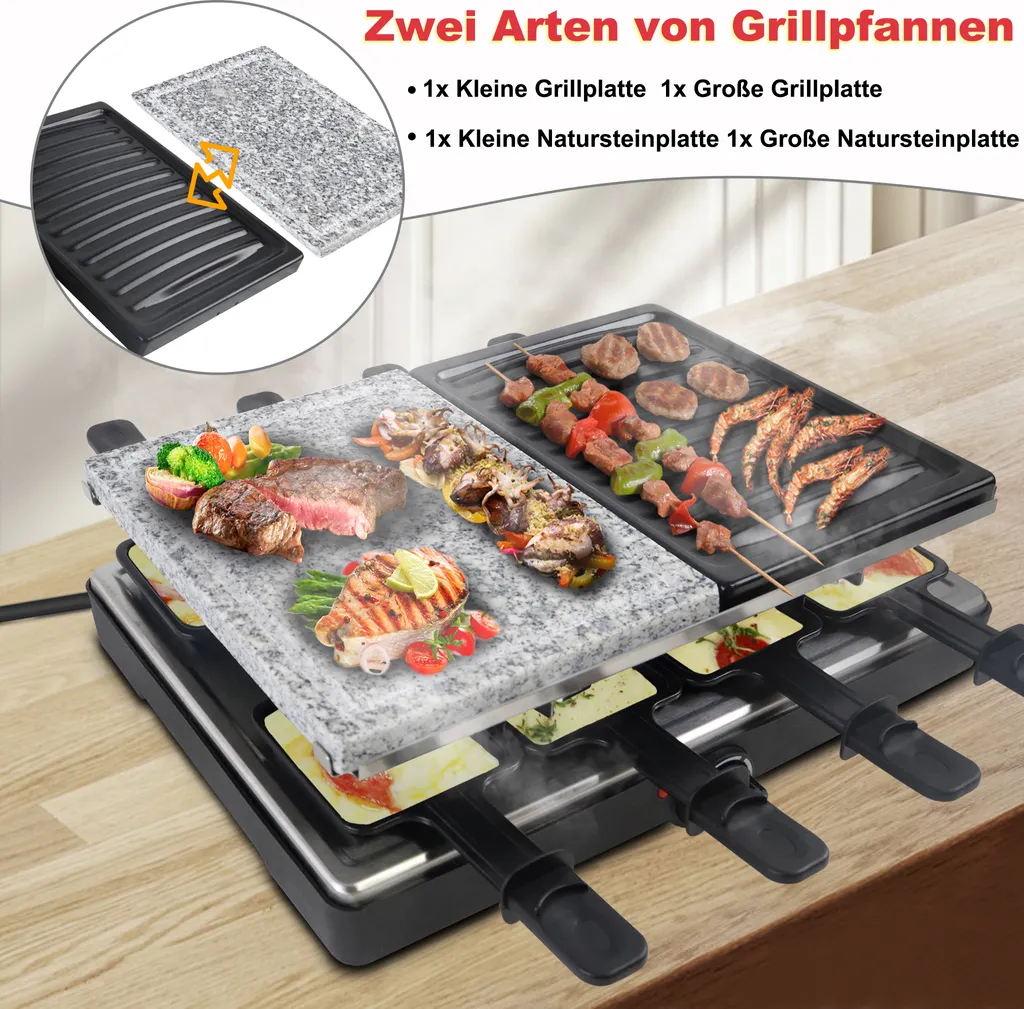 Appareil à Raclette et Gril de Table 2-en-1 avec Plaque Multi-Grillades - 3