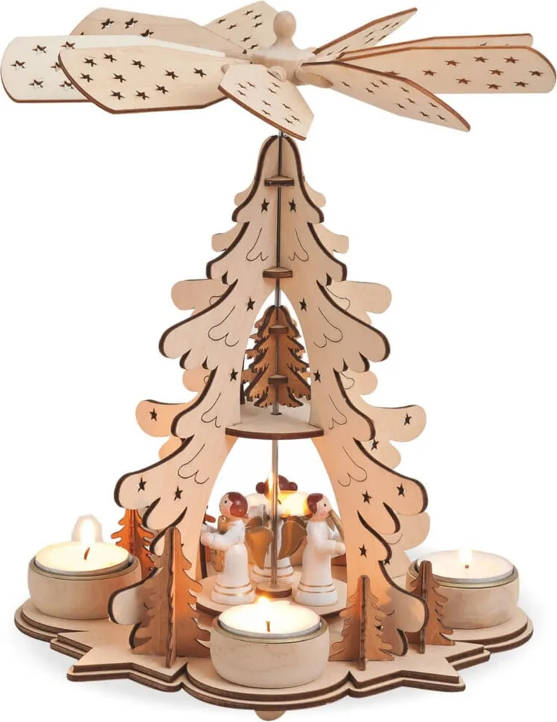 Pyramide de Noël traditionnelle bois naturel 27cm Ange - Sans piles