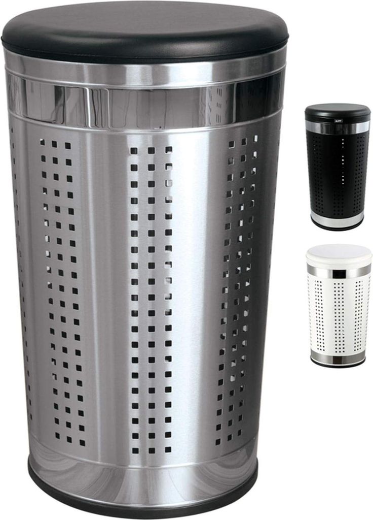 Wäschekorb mit Sitzkissen Rund 60,5 cm Höhe Metall Schwarz/Silber