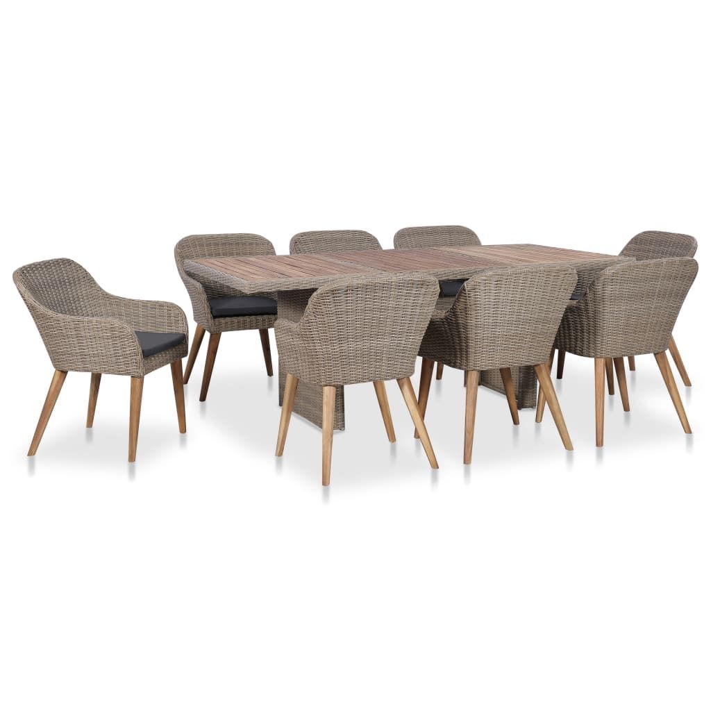 9-tlg. Garten-Essgruppe mit Auflagen Poly Rattan