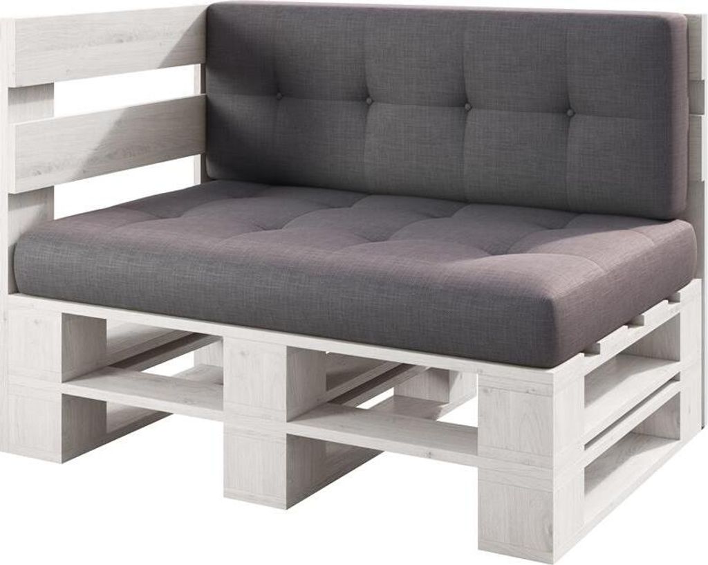 Lermowood Palettenmöbel Mp Eckbank 120 x 80 x 40 cm Weiß | Europaletten Indoor und Outdoor Lounge Gartenmöbel Holz Gartenmöbel Set Lounge Möbe...