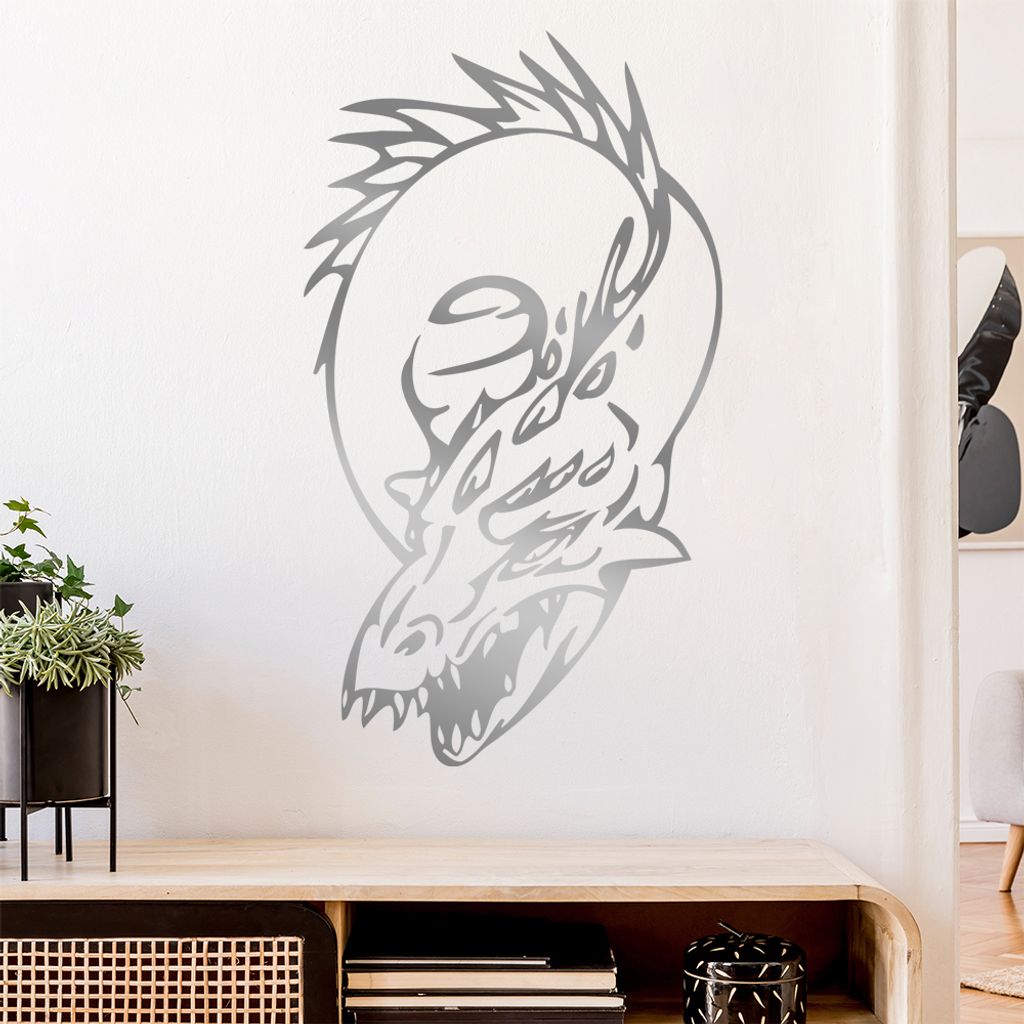Drachen Kopf Wandtattoo in 6 Größen - Wandaufkleber Wall Sticker - Dekoration, Küche, Wohnzimmer, Schlafzimmer, Badezimmer