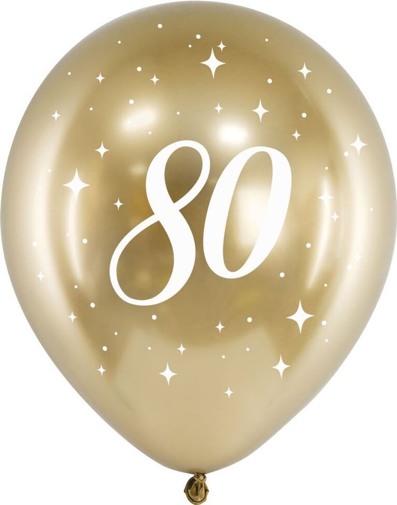 80. GEBURTSTAG Luftballons Eighty Gold Glanz Chrom Party 6 Stk.