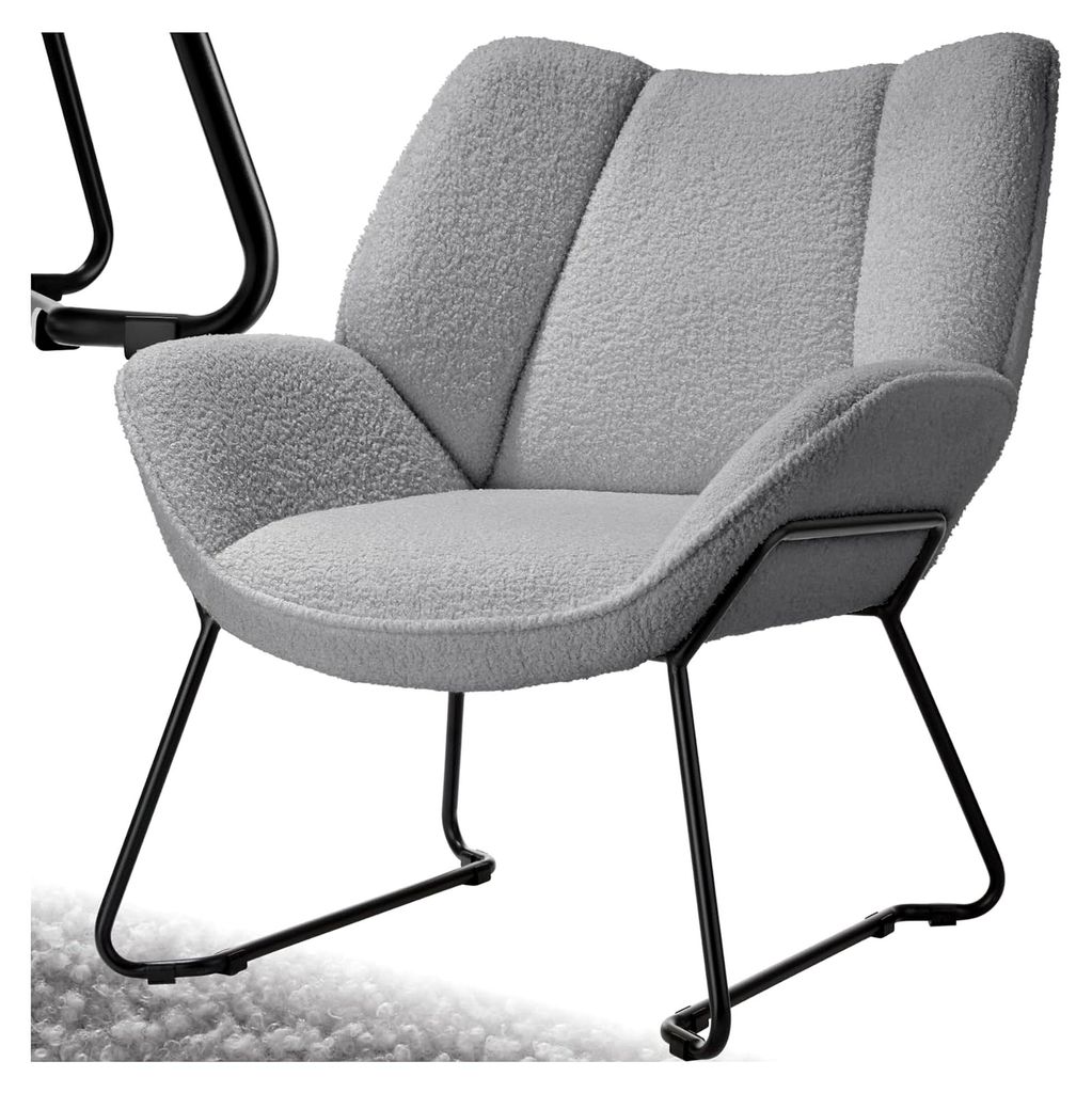 Runder Sessel, Relaxsessel, Teddysessel, Kuschelsessel mit Bouclé Bezug, Plüsch Lesesessel, Loungesessel für Kinderzimmer und Wohnzimmer - hellgrau