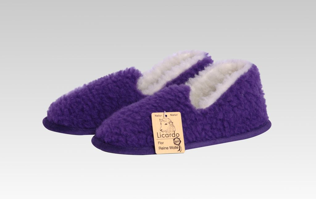 Mokassin Hausschuhe Wolle lila lila