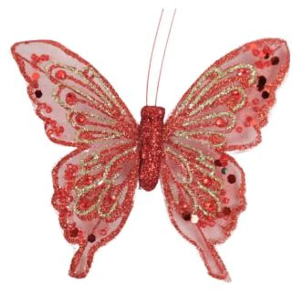 Papillon décoratif rouge sur clip - 11 cm - Pack de 48 pour événements