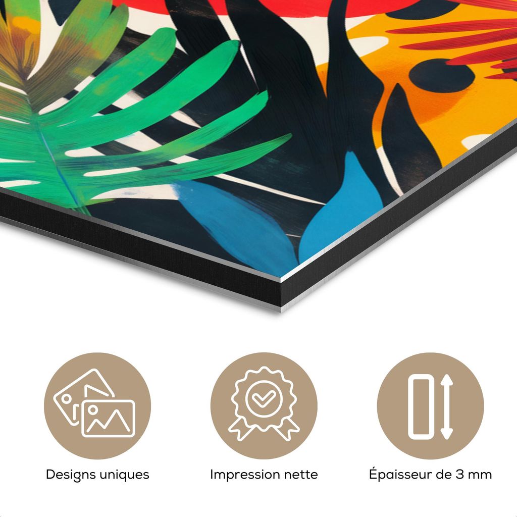 MuchoWow Wanddekoration Metall Metallbild Wandkunst 40x20 cm Blätter - Formen - Abstrakt - Farbenfroh MuchoWow Aluminium Gemälde - Bild - Aluminium