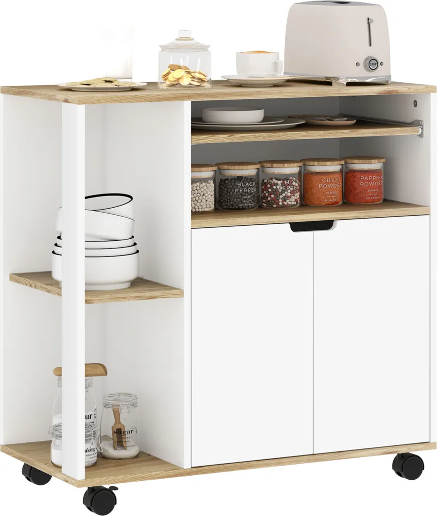 Carrello Cucina Salvaspazio HOMCOM Bianco 80cm | Organizer con Ripiani