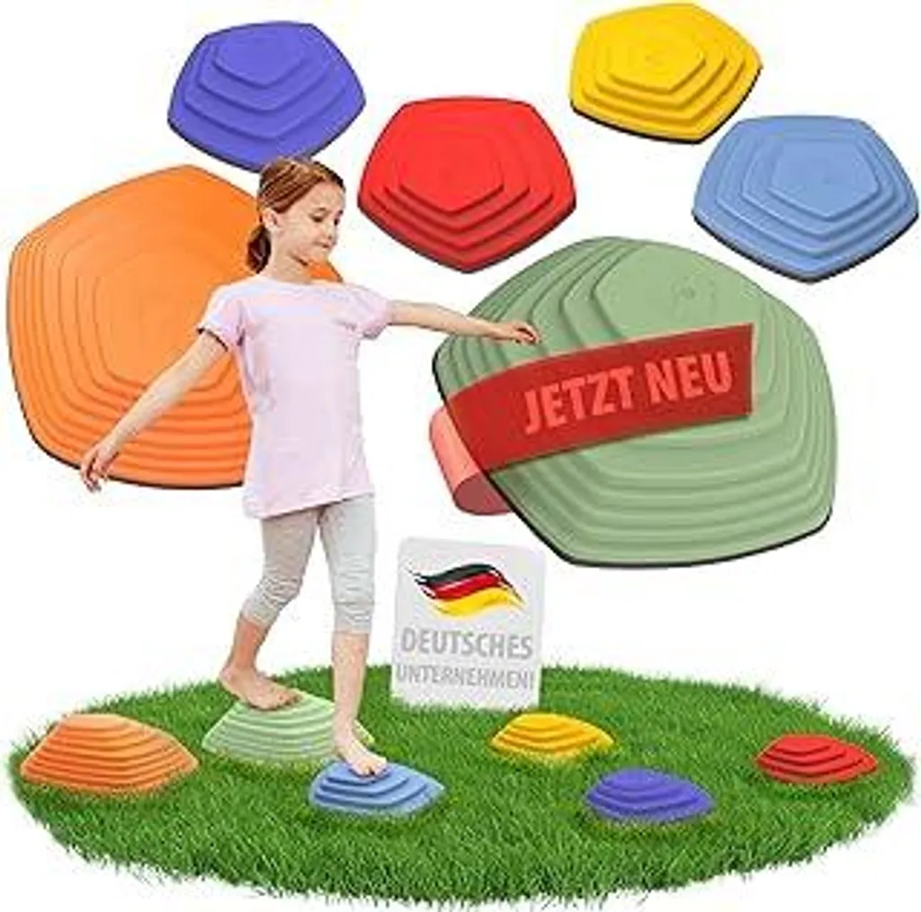 Pietre di equilibrio per bambini - favoriscono l'equilibrio, il bilanciamento e la coordinazione - Set da 6 per interni ed esterni - fantastico gioco di movimento e giocattolo per la motricità - Pietre impilabili - Pietre di fiume - Pietre da calpestare