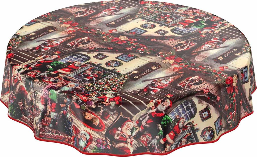 Tischdecke Wachstuch Weihnachten Rot Robust Wasserabweisend Rund 140 cm