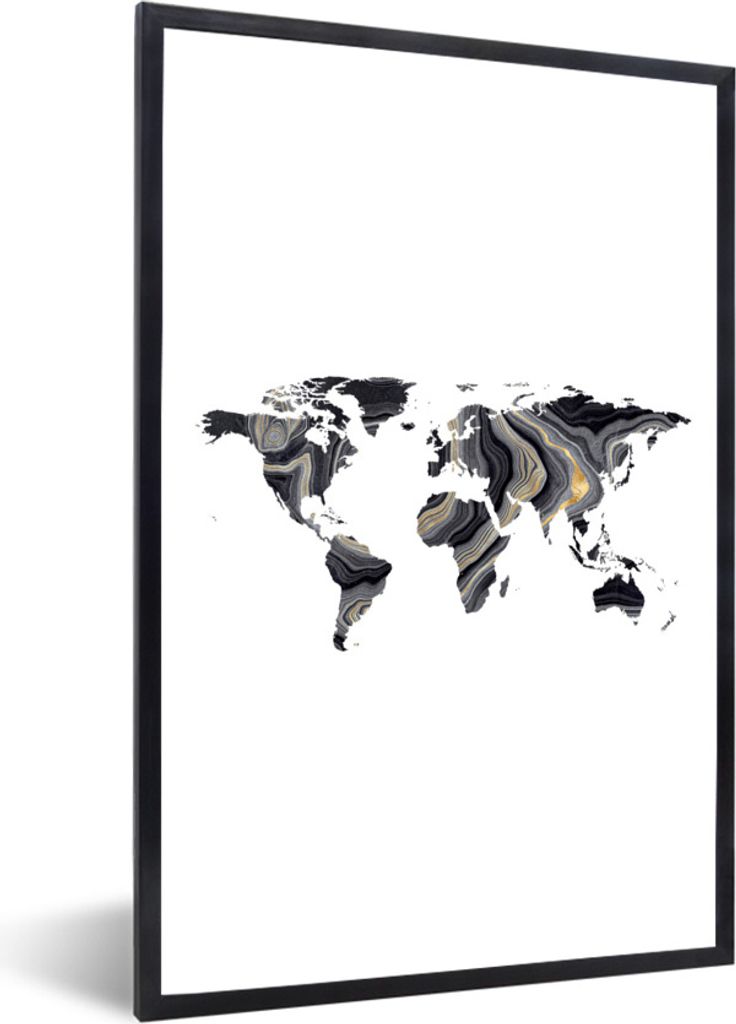 MuchoWow Gerahmtes Poster Weltkarte - Farbe - Gold 20x30 cm - Poster mit Schwarzem Bilderrahmen Wandposter Rahmen Foto Bilder - Drucken - Bilder ...