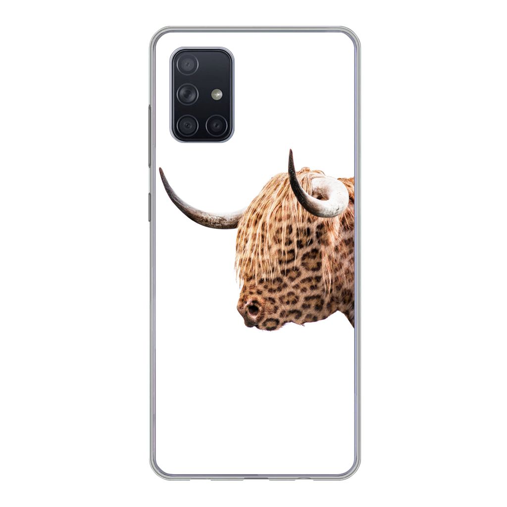MuchoWow Handyhülle Schutzhülle Hülle für Samsung Galaxy A51 5G Schottischer Highlander - Panther - Weiß Silikon Softcase Handy Hülle - Abb...