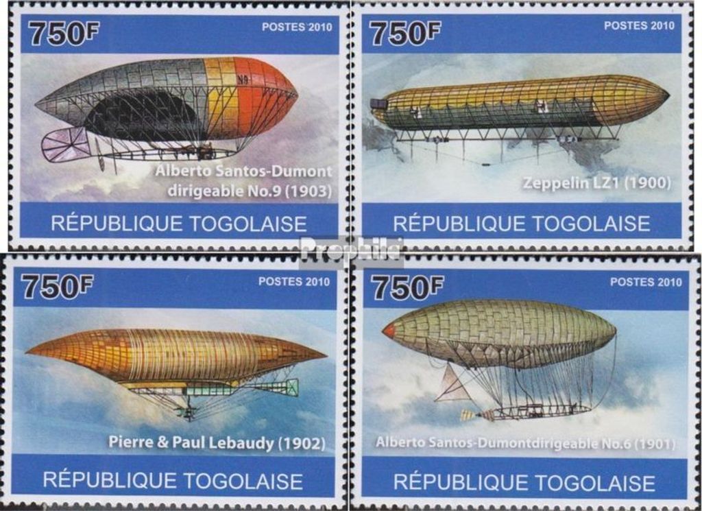 Briefmarken Togo 2010 Mi 3719-3722 (kompl.Ausg.) postfrisch Luftschiffe