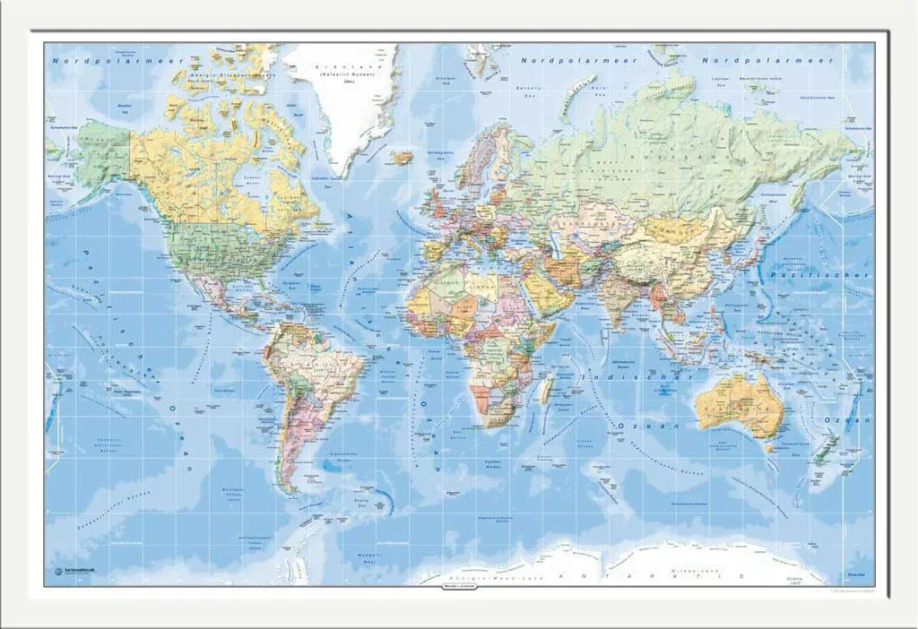 Mappa Mondo Politica con Cornice Bianca Shinsuke Maxi MDF 61x91.5cm