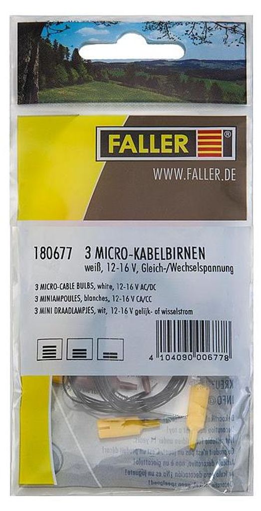 Faller 180677 - H0 / TT / N 3 Micro-Kabelbirnen, weiß - Neu