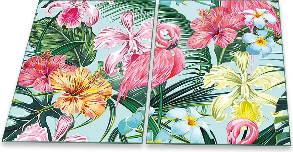 2 Pezzi Copertura Fornelli Vetro 40x52 Fiori | Tagliere e Paraspruzzi