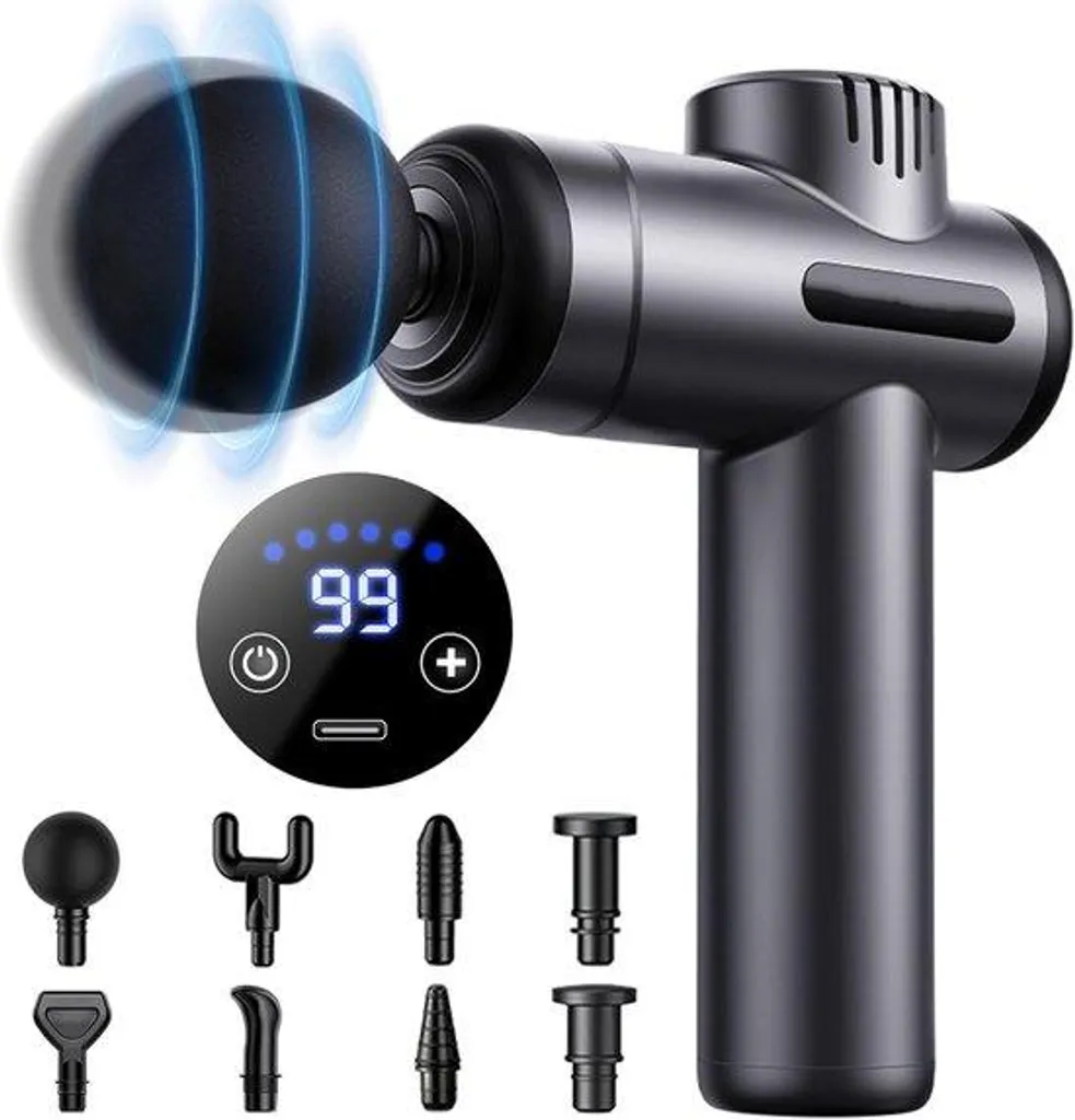 Appareil de massage par percussion silencieux avec écran LCD et 8 têtes