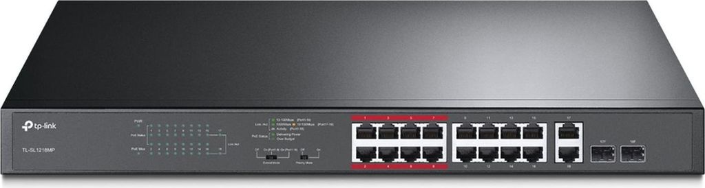 TP-Link TL-SL1218MP netwerkswitch, onbeheerd, Fast Ethernet Productafbeelding 